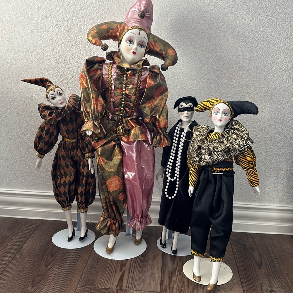✨ Vintage Porcelain Harlequin Jester clown Dolls 4✨
